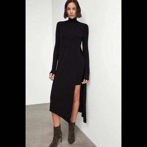 bcbg asymmetrical mock neck dress